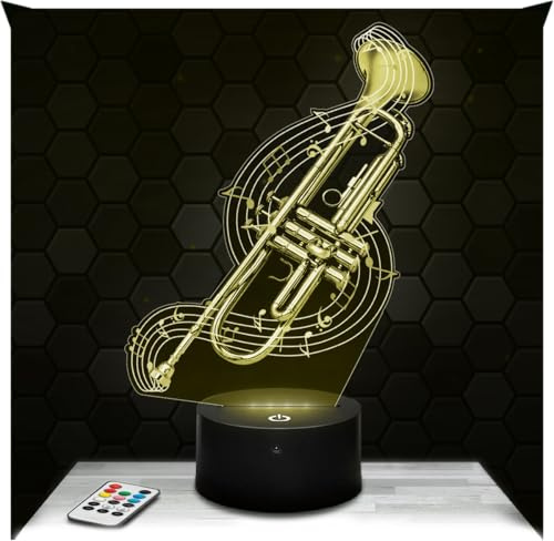 Lampephoto.fr - Lampe Trompete 3D Touch Nachtlicht Musikinstrument | Made in France, Sockel & Größe wählbar, dimmbar, Batterie/USB, HD-Lasergravur, Geschenk für Sie & Ihn