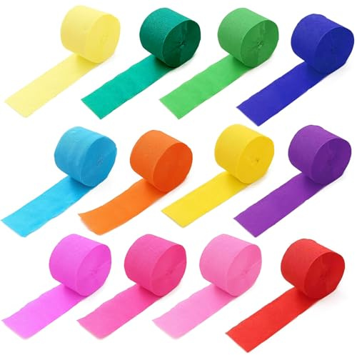 Krepppapier Bunt, 12 Farben 4.5cm x 25m Creppapier Bunt Krepppapier Rollen Kreppbänder Regenbogen Crepe Papier für Geburtstag Party