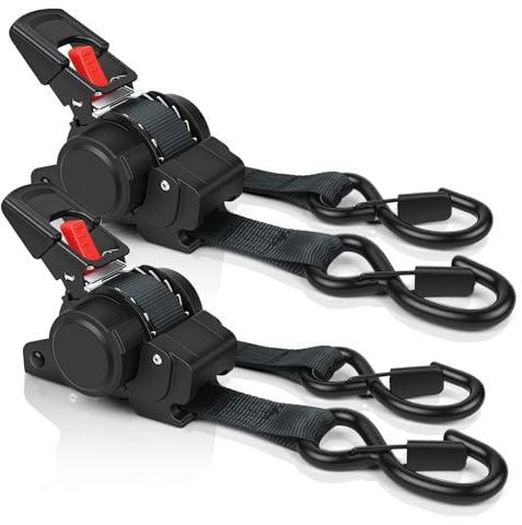 vsshe Retractable Ratchet Straps 2 Pack, 3.5m x 25mm Auto Retract Tie Downs, 680kg Max Break Capacity, with Padded Handles and S Hooks, Heavy Duty Tensioning Belt Securing Cargo, Trailers, Roof Racks