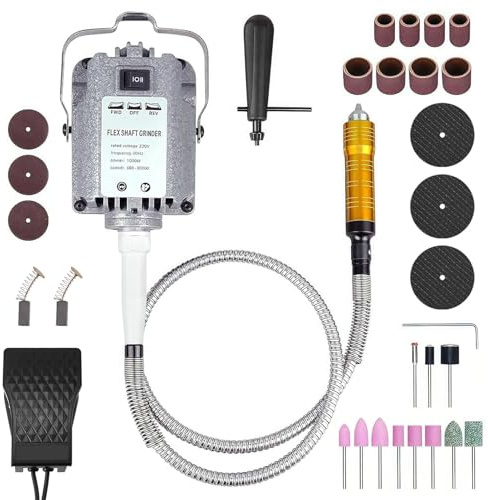 1000W Rotary Tool Flex Shaft Electric Hanging Grinder Carver, 30000 RPM | Foot Pedal Control, Metal Flexible Shaft, Forward and Reverse Rotation, Multi-Function Metalworking Jewelry Tool Repair Kit