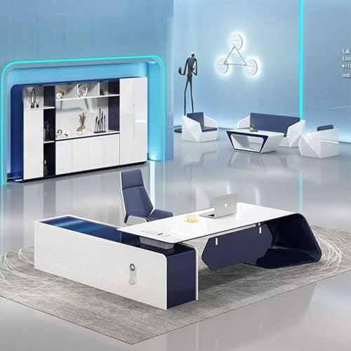 GERAZAHO Moderner Schreibtisch mit linkem Schrank, hochglänzender L-förmiger Chef-Schreibtisch, Manager-Arbeitsplatz für CEO, Präsident oder Homeoffice (Stühle nicht enthalten) Left Cabinet 200cm/79in