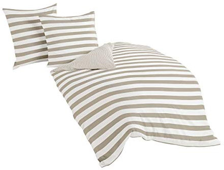 Traumschlaf Mako Satin Bettwäsche mit Stil 100% Baumwolle Wendebettwäsche gestreift mit Reißverschluss 200x200 cm + 2X 80x80 cm, Taupe