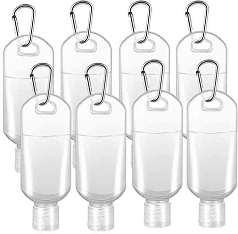 Hand Sanitiser Bottle with Clip x8 GENERISE 50ml Refillable Hand Sanitizer Bottles with Flip Top Lid & Hook Carabiner