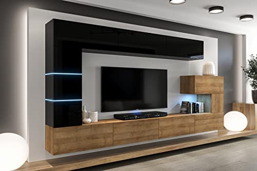 Furnitech Wohnwand - Hängend Modern - Schrankwand mit Regale und TV Schrank - Wohnzimmer Möbel ohne LED (AN89NEW-21BDZ-HGM24)
