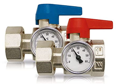 Fastwarm® 1 x 1 Isolation/Ball Valve Pair w/Temperature Gauge (Red/Blue Valves)