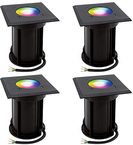 linovum 4 Stück smart BOQU Bodeneinbauleuchte schwarz eckig IP67 mit WLAN RGB LED GU10 - kompatibel mit Alexa & Google Home