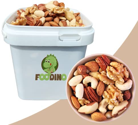 Nussmischung natur mit Mandeln blanchiert Mandeln mit Haut Haselnüsse mit Haut Cashewkerne Paranüsse Pekannüsse Walnüsse alle ungesalzen ungeröstet ohne Schale 500g - 5kg (1,5kg im praktischen Eimer)