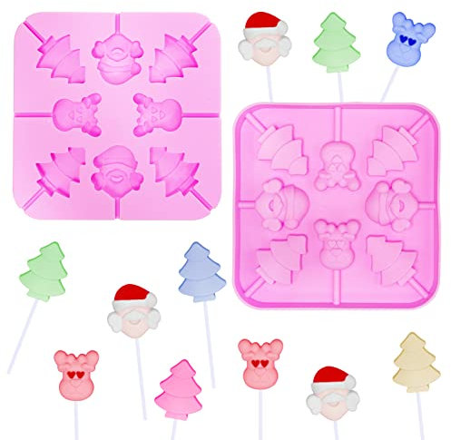 2 Pièces Moules en Silicone de Noël,Moule à Gelée de Pouding à Gâteau,avec Forme de Flocon de Neige/Bonhomme de Neige/Renne/Traîneau/Père Noël/Cloches, pour muffin,biscuits,chocolats,glaçons,savons