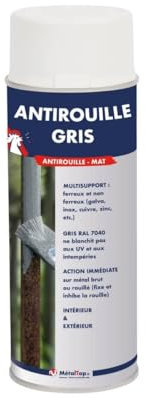 Antirouille Gris - 0.4 L - Bombe 400 mL - Metaltop