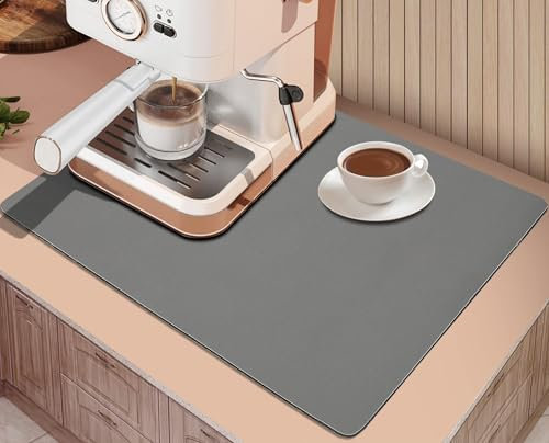 Mbsomnus Abtropfmatte Geschirr 50x40cm Abtropfmatte Spüle Rutschfest Unterlage Kaffeemaschine Super Saugfähige Abtropfmatte für die Küche Restaurant Bar Café (Grau)