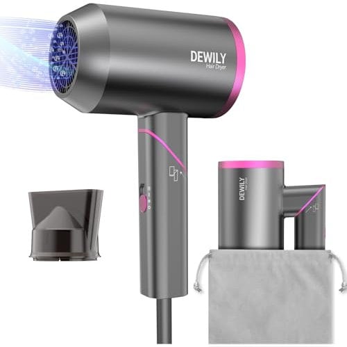 Hair Dryer Travel Hairdryers for Women Men-DEWILY Powerful Foldable Ironic Hair Dryers for Curly Hair and Straight Hair,Small Blow Dryer for Women Men, Fast Drying