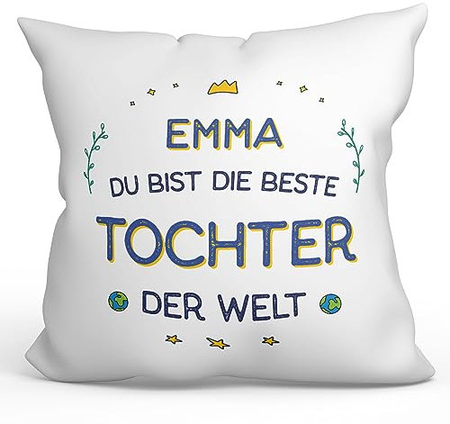 Mugffins Personalisierte Kissen mit Füllung mit Spruch für Tochter - Auf Deutsch - Beste der Welt - 40 x 40 cm - Individuell Anpassbar Geschenk