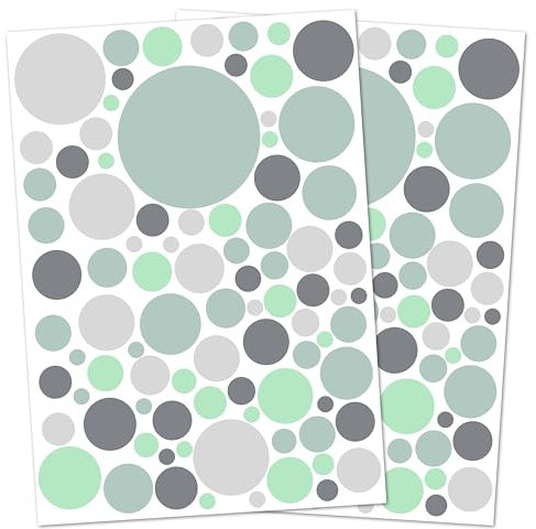 Punalu Kreis Set 176 Stück Wandtattoo für Babyzimmer Aufkleber Sticker Kreise Wandaufkleber Kinderzimmer Deko Punkte Dots Klebepunkte (mint grau)
