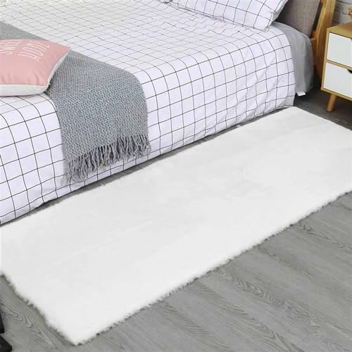 ZWPILY Hochflor Teppich Wohnzimmer Kinderzimmer Flauschig Fellteppich Kunstfell Fellimitat Plüsch Bettvorleger Einfarbig, Waschbar rutschfest, Modern Kunstfell Carpet,Weiß,200x300 cm