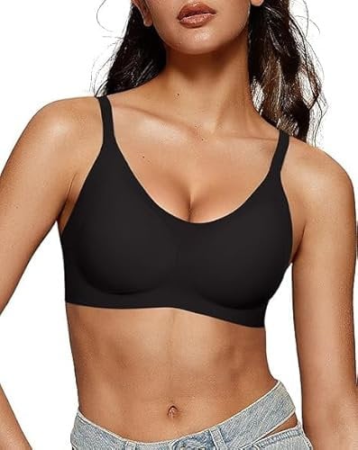 OEAK Bras for Women No Underwire U Neck Push Up Wireless Bralettes with Soft Support Comfort Full Coverage Seamless Bra,Black,2XL