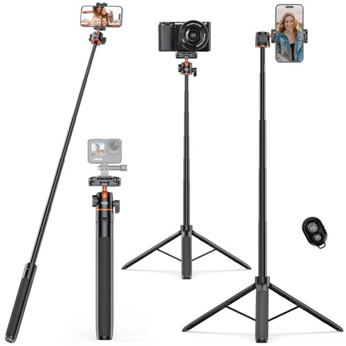 VRIG 145cm Selfie Stick + Stativ, TP-16 Kamera Stative mit Handyhalterung und Cold Shoe, 360° Kugelkopf Handy Stativ Tripod für Sony Canon Kamera Samsung iPhone Action Camera