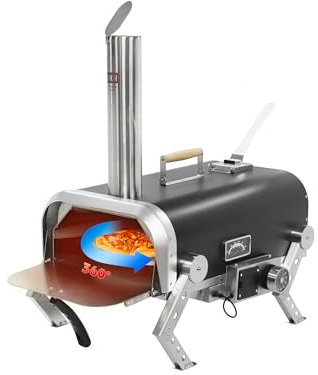 ROBOTDOG Serie Forno per Pizza Auto-Rotante a 360°, Forno per Pizza a Pellet di Legna da Esterno con Pietra per Pizza da 12”, Griglia Portatile per Feste in Cortile, Campeggio e Picnic, Nero