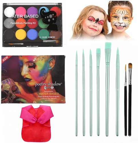 Pintura Corporal Y Facial,15 Colores Pintacaras Infantil, Pintura Barriga Embarazada Con 8 Pinceles Y 1 Delantal Rojo, Face Paint Para NiñOs Fiestas Cosplay Semana Santa,Carnava.