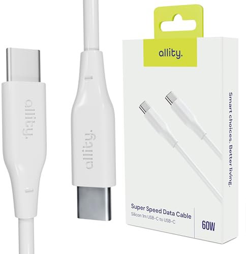 Allity Câble USB C vers USB Type-C 60W 1m Blanc – Câble Silicone Résistant Super Speed Data, Charge Rapide Téléphone, Tablette, PC Portable, Transfert Ultra-Rapide, Cordon Durable et Souple