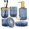 Juego de baño de 5 piezas, accesorios de baño de cristal, moderno juego de dispensador de jabón, jabonera, portacepillos de dientes, bidón de bastoncillos de algodón, taza (azul)