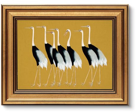 ARPEOTCY Vintage Goldener Rahmen Wandbilder Wohnzimmer, Wanddeko mit Tiermotiven, Leinwand Bilder Wandbilder für Wohnzimmer & Schlafzimmer, Sieben Krane 25L x 20W cm