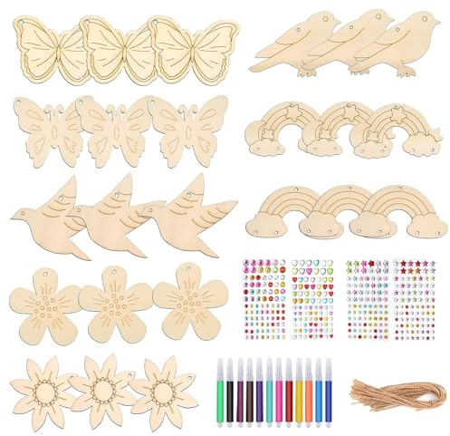 Pynzeka 32 Stück Bastelsets für Kinder Holz Bastelsets Kinders Bastelset aus Holz ab 4 5 6 7 8 9 Jahre Schmetterling Blume Geburtstag Deko Kreativ Geschenke für DIY Geburtstag Basteln Kinder