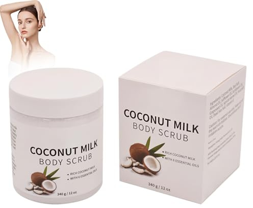 Kokosmilch Peeling, Peeling mit Kokos Und Milch, Sanftes Und Cremiges Körperpeeling Für Weiche Und Verfeinerte Haut, Ideales Peeling Für Die Tägliche Pflege Während Des Duschens, 340g
