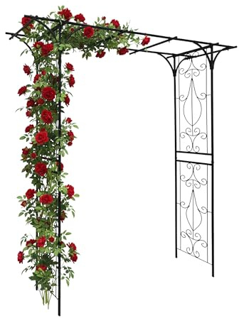 Relaxdays Rosenbogen Metall, Torbogen Garten, HBT: 206 x 204 x 52 cm, eckiger Rankbogen für Kletterpflanzen, schwarz