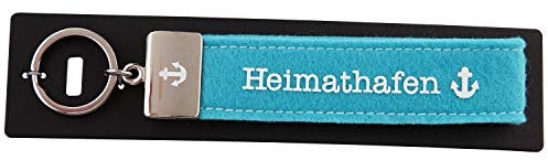 Depesche 4298-012 Schlaufen Schlüsselanhänger aus Filz, mit graviertem Metallabschluss und kultigem Aufdruck, Heimathafen, hellblau, ca. 17 x 3 x 1 cm, Türkis