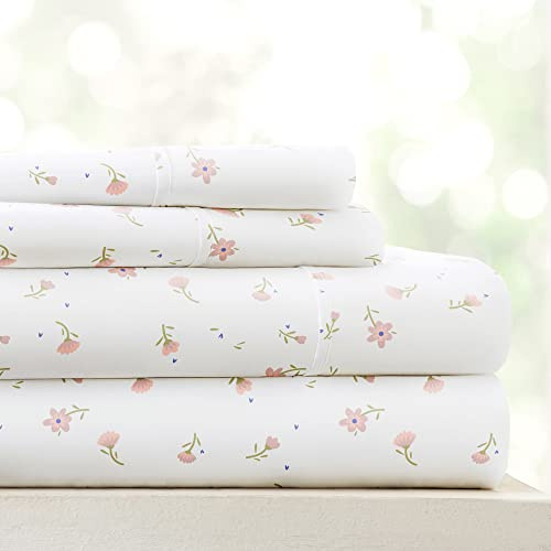 Linen Market Double-Brushed Patterned Microfiber Twin Sheet Set 3 Piece – Oeko-TEX Certified Ultra Soft & Wrinkle-Free - 16 Deep Pocket Sheets - Easy Care Twin Size - Soft Floral Pink