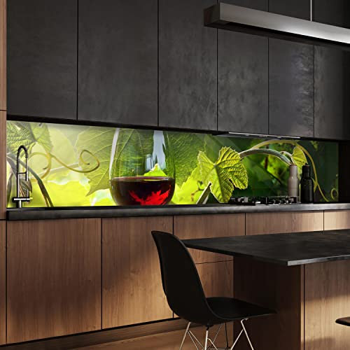 wandmotiv24 Küchenrückwand Glas mit Rotwein im Weinberg 260 x 50cm (B x H) - Acrylglas 3mm Nischenrückwand, Spritzschutz, Fliesenspiegel-Ersatz, Deko Küche M0830