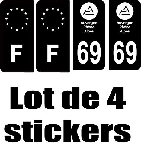 SAFIRMES 4 Sticker, Nummernschild, Schwarz, Auvergne Rhone Alpes 69