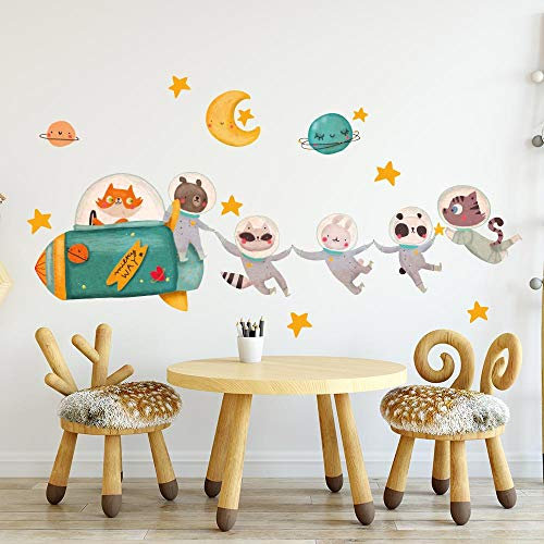 kina - R00513 Wandaufkleber Kinder Ökologisch und Hypoallergen Weicher Stoffeffekt Neu positionierbar Reise Universum Wanddekoration Schlafzimmer Kindergarten Selbstklebende Tapete - Messen 100x30 cm