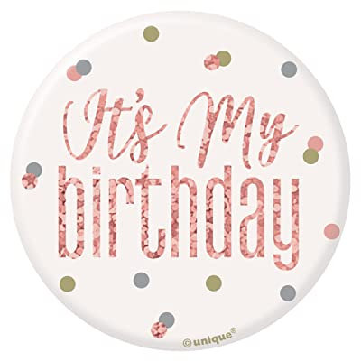 Geburtstags-Anstecker - 7,5 cm - Glitzer-Roségold-Geburtstag