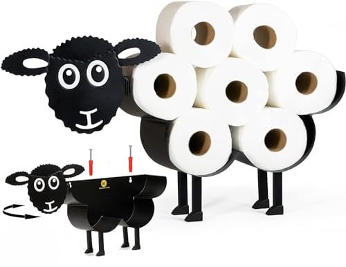 Design Fittings Range Papier Toilette Noir - Rangement Papier Toilette - Porte Papier Toilette Mouton - Porte Rouleau Papier Toilette sur Pied - Montage Rapide sur Le Mur