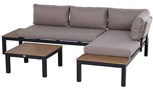 Outsunny 3-teiliges Gartenmöbel-Set mit Beistelltisch, Sofa mit Kissen, Outdoor, Aluminium, 164 x 74 x 69 cm