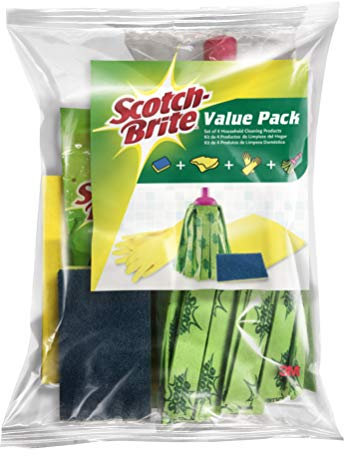 Scotch-Brite Kit de Limpieza para el hogar, Pack, Incluye Bayeta, Estropajo, Fregona y Guantes