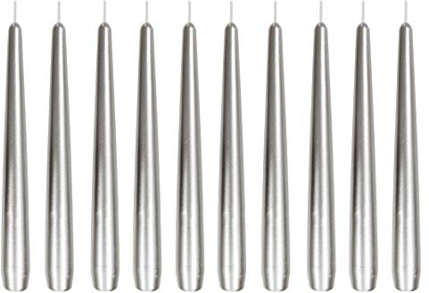 Ebersbacher Kerzenfabrik GmbH Spitzkerzen Leuchterkerzen lackiert Silber, 10 Stück, Größe ca. 22 x 240 mm, einzeln in Folie, Tafelkerze Stabkerze