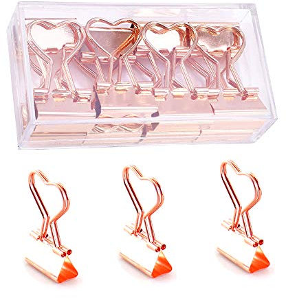 SHFSDHF Büroklammern Roségold Herz Clips Binderklammern 12 Stück Metall 2.5 inches Rose Gold Dekorative Büroklammerhalter