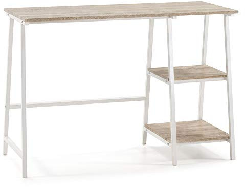 VS Venta-stock Mesa de Escritorio Lisboa Blanco, Mesa de Ordenador, Estilo Industrial, 105 x 47 x 75 cm