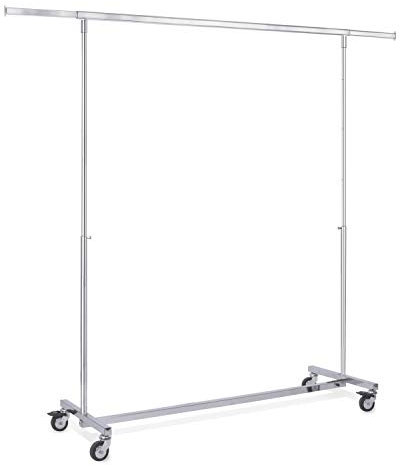 goodsforbusiness GmbH Rollständer Kleider-Transportständer klappbar H120-190 x B140-220 x T53cm, in der Höhe u. Breite verstellbar | Zusammenfaltbarer Kleiderständer verchromt, 80mm Rollen