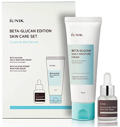 IUNIK Beta Glucan Edition Skincare Set, Kosmetik Set (Tagsliche Feuchtigkeitscreme 60ml + Feuchtigkeitsspendendendes Gesichtserum 15ml)