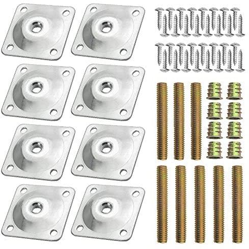 WMYCONGCONG 8 Sets Leg Mounting Plates Angled, Furniture Leg Plate Attachment T-Plate Industrial Strength Hardware 5/16 (M8) Heavy Duty Sofa Legs with Hanger Bolts Screws for Couches Seats (Silver)
