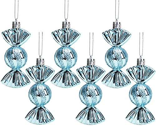 Christmas Concepts® Pack of 6–90mm Sweet Shaped Baubles – Shiny & Glitter Decorated – Christmas Tree Decorations (Ice Blue)