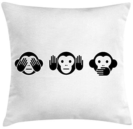 ABAKUHAUS AFFE Kissenbezug, Einfache Tier Grafik, Dekorativer Kopfkissenhülle mit Beidseitiger Druck, 40 x 40 cm, Charcoal Grau Weiß