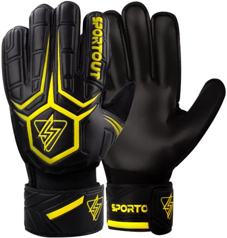 SPORTOUT Goalie Gloves, Goalkeeper Gloves with Fingersave, Football Gloves, Breathable, 4mm Latex, for Kids Youth and Adult (Yellow, 9)