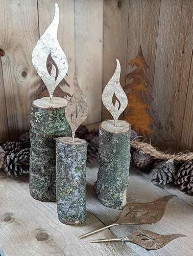 Generisch 6er Set Flammen Metall Winter Herbst DEKO OHNE Holz Vintage Stil ROST NEU