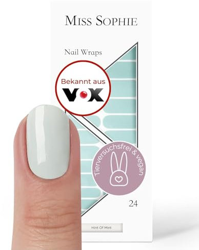 Miss Sophie Nagelfolie - Hint Of Mint - Einfarbig, Grün, Nail Wraps - 24 ultra-dünne selbstklebende langanhaltende Nagelfolien
