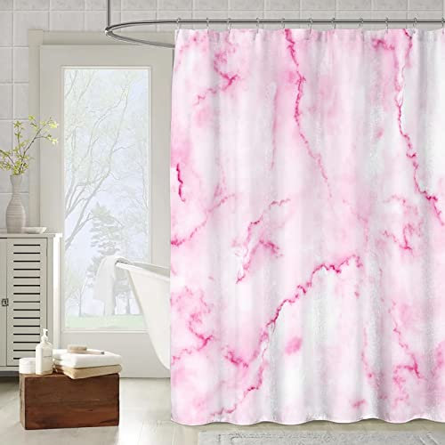 OCEUMACO 3D Motif Rideau de Douche Anti Moisissure Chic Effet Marbre Imprimé Rideaux Baignoire Home Long Qualité Polyester Tissu Imperméable 180x200 cm Lavable Machine - Rose