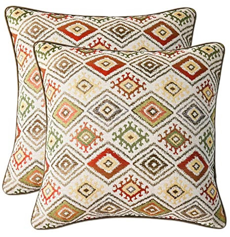 iKolohome Set mit 2 Kissenbezügen im Jacquard-Stil, Ikat-Diamantmuster, quadratisch, 45,7 x 45,7 cm, mit Ikat-Muster, nur Bezug (rot)